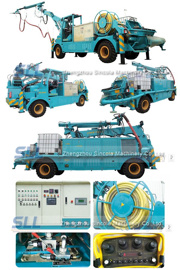 Concrete spraying machine for construction